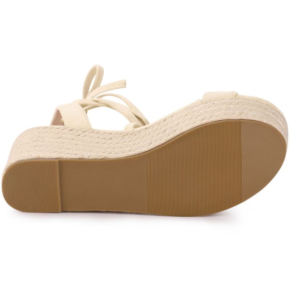 Women's Lace Up Wedge Heel Platform Slingback Strappy Sandals Beige - Picture 5 of 6